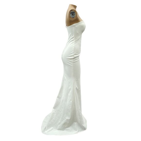 La Femme One-Shoulder Jersey White Long Gown Sultry‎ Thigh High Slit Women's  4 - Picture 10 of 13